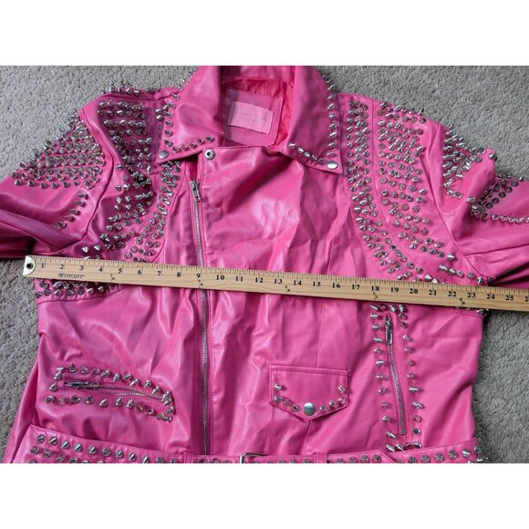 Azalea Wang Moto Jacket Barbie Pink Womens 2X Silver Studded Faux Leather SOFI-X - Picture 7 of 12